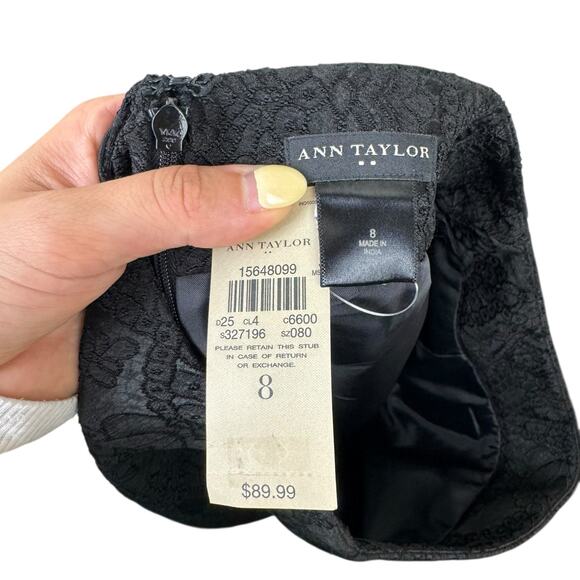 Ann Taylor NWT Black Textured Lace Illusion High Waist Career Pencil Skirt - Picture 5 of 6